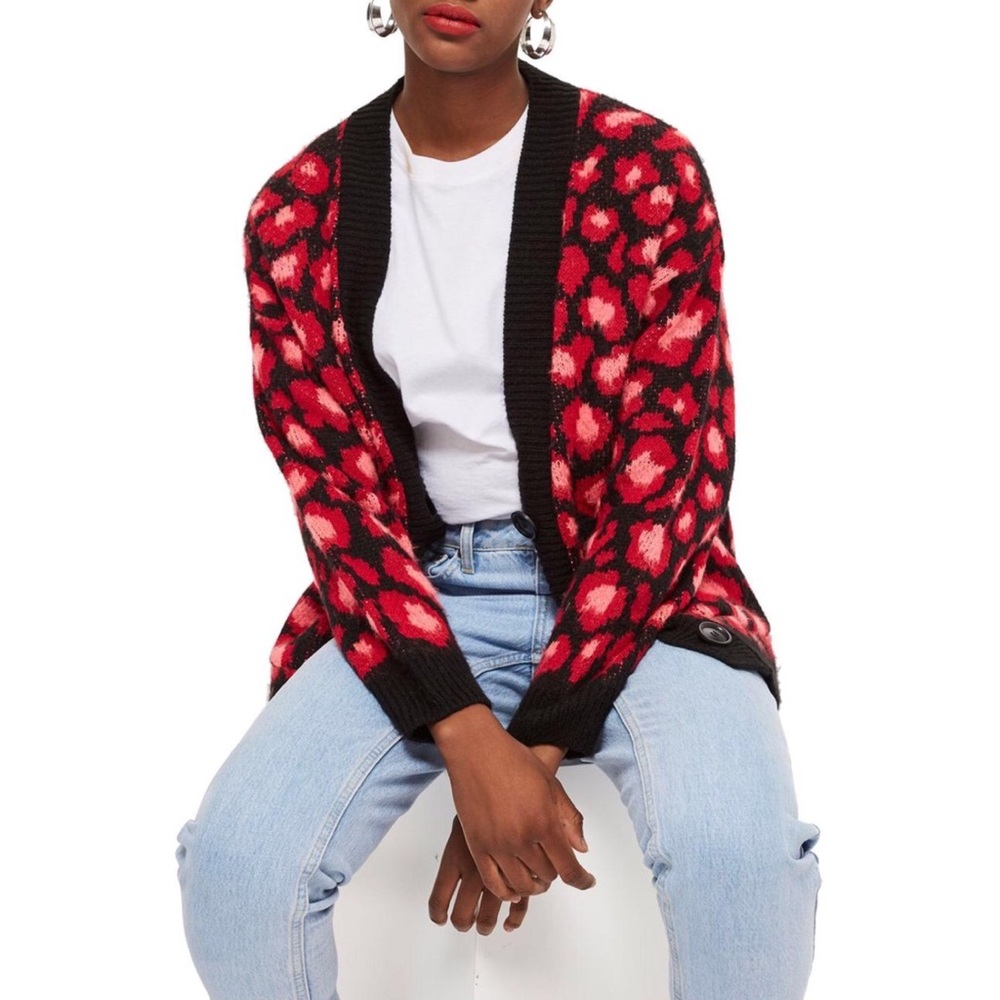 🐆Topshop Red Leopard Print Cardigan
